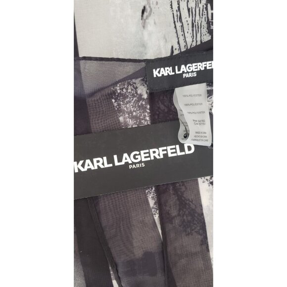 NWT KARL LAGERFELD PARIS LANDSCAPE PRINT LOGO BLACK GREY SQUARE OVERSIZED WRAP - Picture 5 of 5